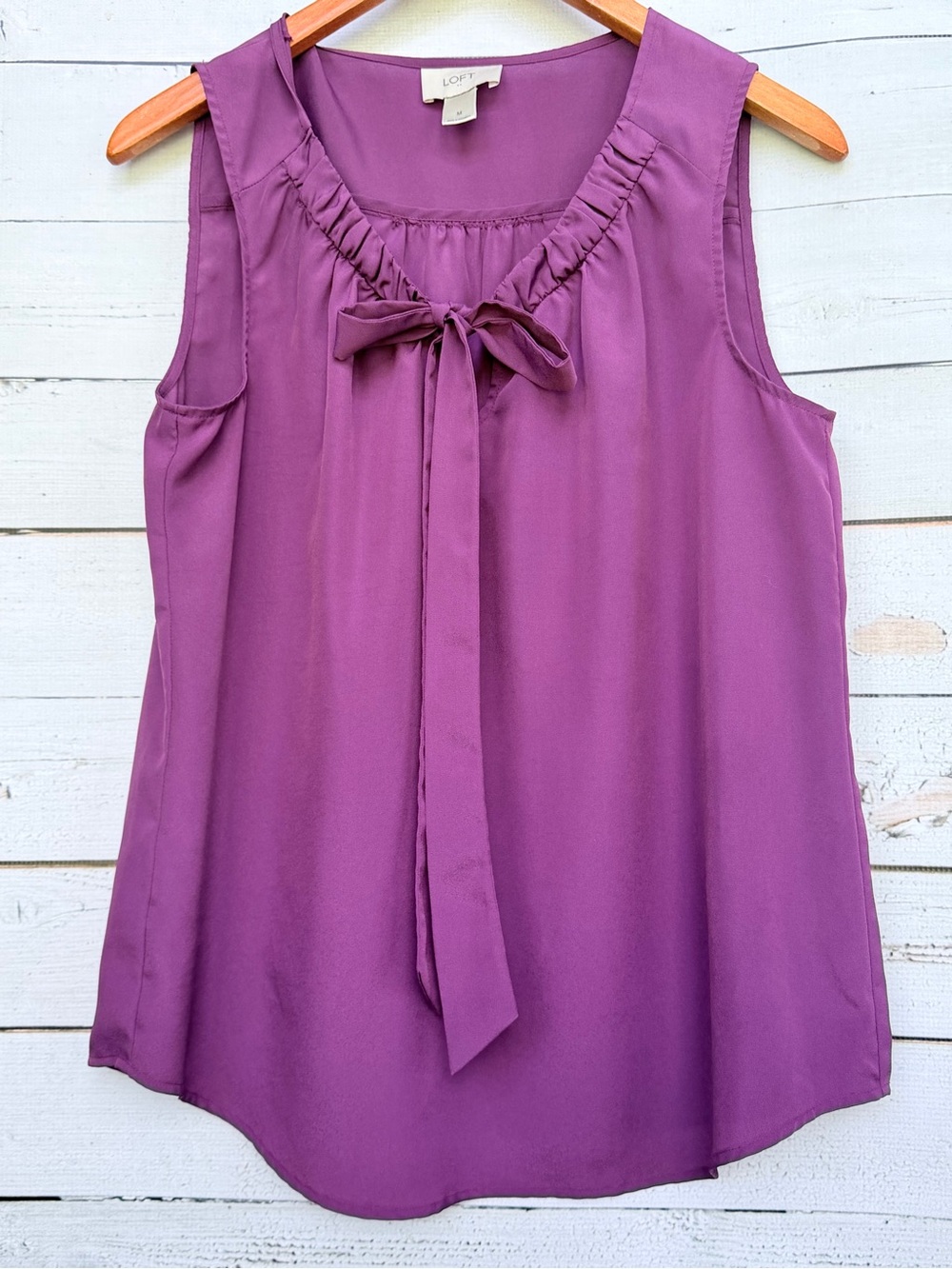 LOFT Plum Sleeveless Bow-Neck Blouse